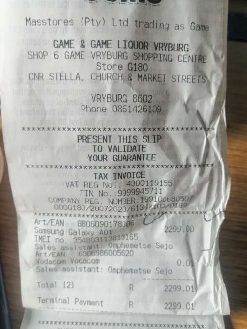 Samsung A01 (Water Damage)