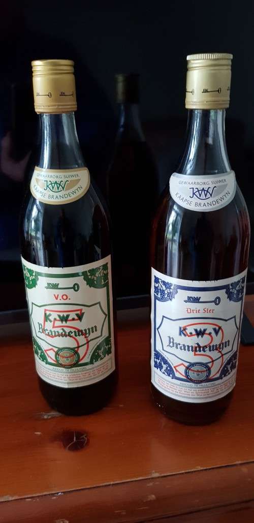 KWV BRANDY OF THE 1950`s - BIG 5 & BIG 3 - TWO SEALED BOTTLES OF RARE & COLLECTAABLE BRANDY.
