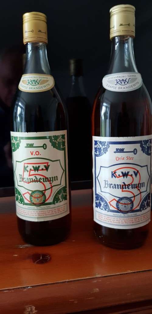 KWV BRANDY OF THE 1950`s - BIG 5 & BIG 3 - TWO SEALED BOTTLES OF RARE & COLLECTAABLE BRANDY.
