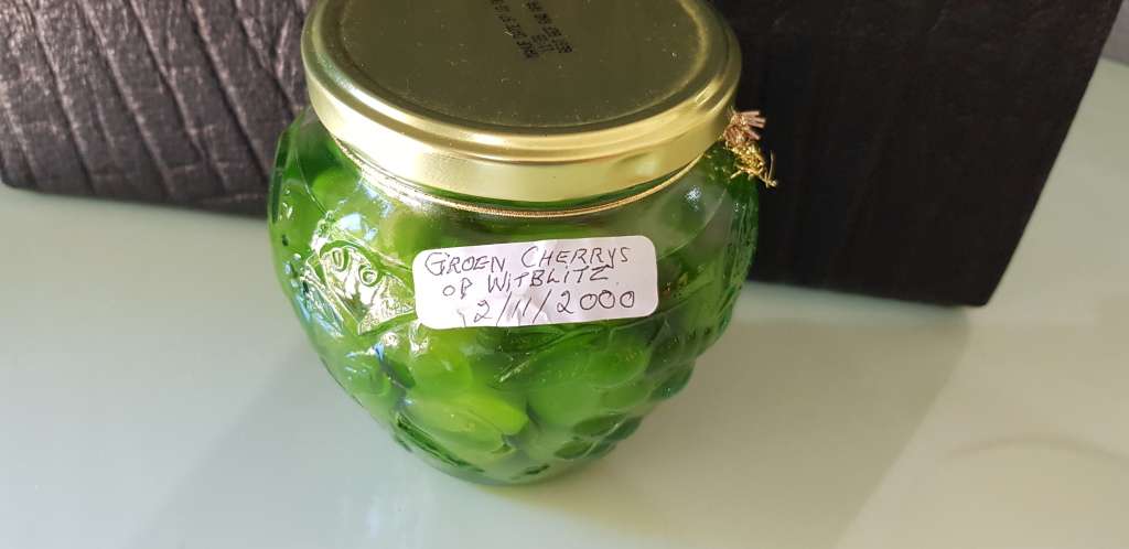 RARE GREEN CHERRIES IN GRAPE WITBLITS (MAMPOER) BOTTLED ON 2 NOVEMBER 2000 (23YRS)
