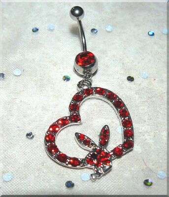 Red Diamante Playboy Bunny (Not original) -  Surgical Steel - Belly Ring