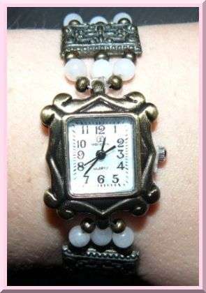 Ladies Quartz Watch Rose Quartz and Brass Strap