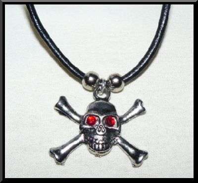 Leather Cord Necklace with Skull Pendant