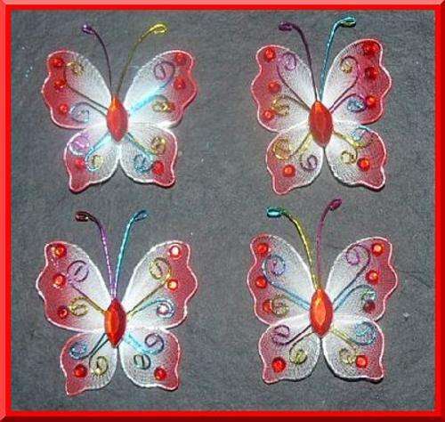 Stunning Red Butterflies with Rhinestones (Set of 4)