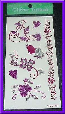 Hearts and Flower Glitter Temporary Tattoos