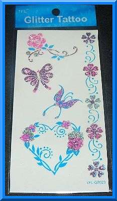 Heart  and Butterflies Glitter Temporary Tattoos