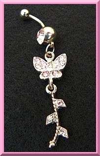 Pink Crystal Butterfly Belly Ring