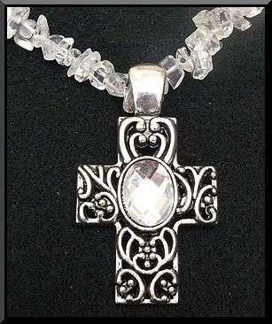 Exquisite Clear Quartz Necklace with Diamante Cross Pendant