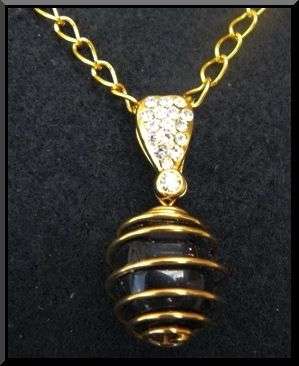 Goldtone Necklace with Onyx Gemstone capsuled in a Spiral Pendant