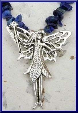Fairy Pendant displayed on an Lapis Lazuli Chip Necklace