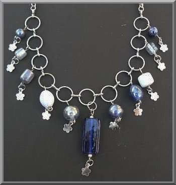Silvertone Necklace with Beads and Charms