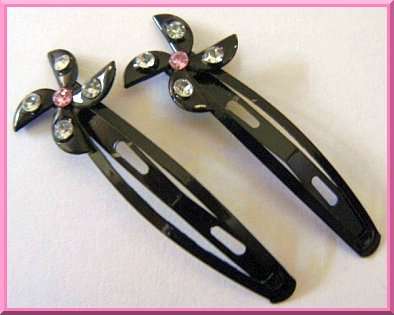 Stunning Clear and Pink Rhinestone Hair Clips