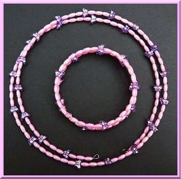 Cute Pink Necklace and Bracelet Set with Sparkly Butterflies