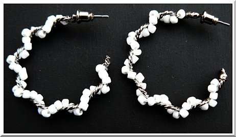 White and Silver Spiral Loop Earrings