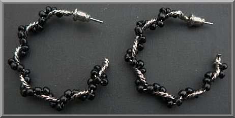 Black and Silver Spiral Loop Earrings