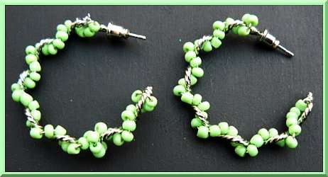 Green and Silver Spiral Loop Earrings