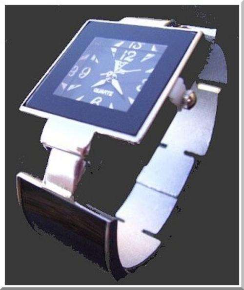 Square Black and Silver Ladies Quartz Watch with a Cuff Bangle Strap in a mini Handbag