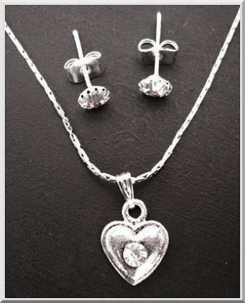 Charming Crystal Heart Pendant and Earring Set