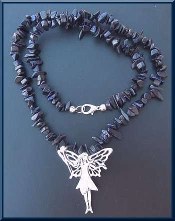 Stunning Fairy Pendant on a Blue Goldstone Chip Necklace