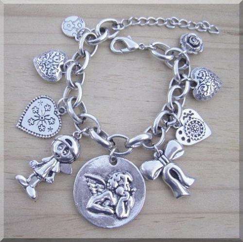 Cupid and Hearts Chunky Charm Bracelet