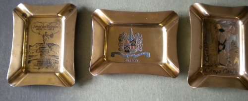 VINTAGE COMMEMORATIVE  BRASS ASHTRAYS X3 , VAN RIEBEECK 1652-1952 PLUS TWO MORE