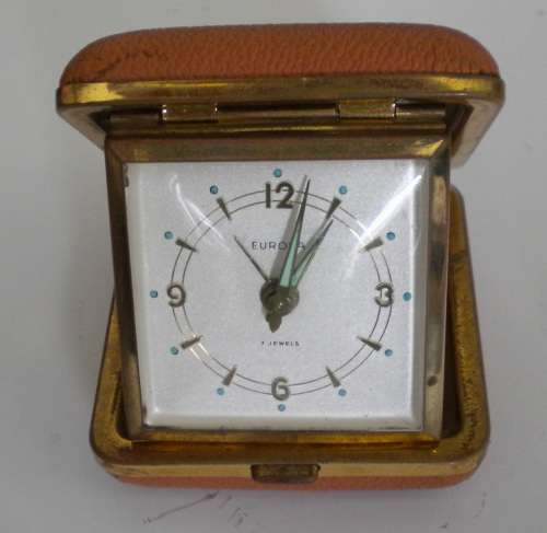 VINTAGE  EUROPA TRAVEL ALARM  CLOCK  7 JEWELS 1960's