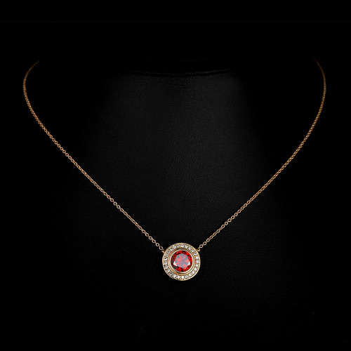 Garnet Red Cubic Zirconia 18kt Yellow Gold EP Necklace