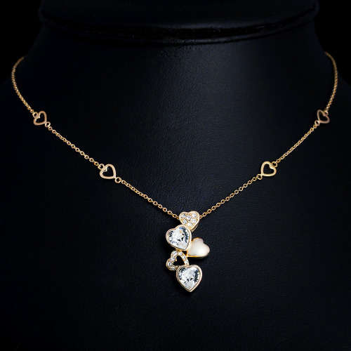 White Heart Cubic Zirconia 18kt Yellow Gold EP Necklace