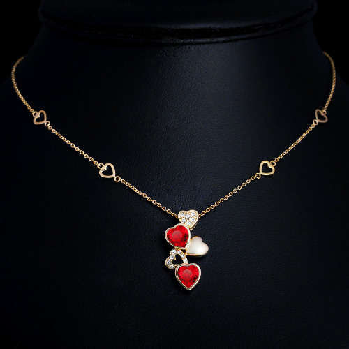 Red Heart Cubic Zirconia 18kt Yellow Gold EP Necklace