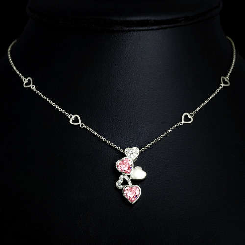 Pink Heart Cubic Zirconia 18kt White Gold EP Necklace