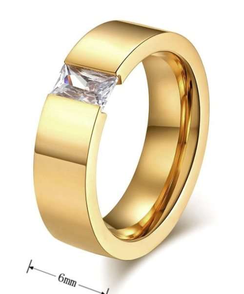 Stainless Steel and Gold CZ Wedding Band. Sizes 6-13 (L+ to Z+1)