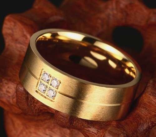 Stainless Steel and Gold CZ Wedding Band. Sizes 6-14 (L+ to Z+3)