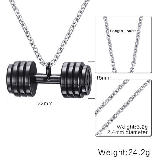 FITNESS JEWELRY - 316L Solid Stainless Steel Dumbbell Necklace - LARGE