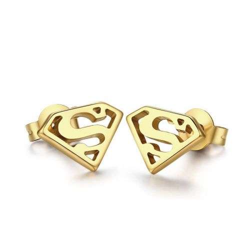 Goldtone 316L Stainless Steel SUPERMAN / SUPERGIRL earrings studs.