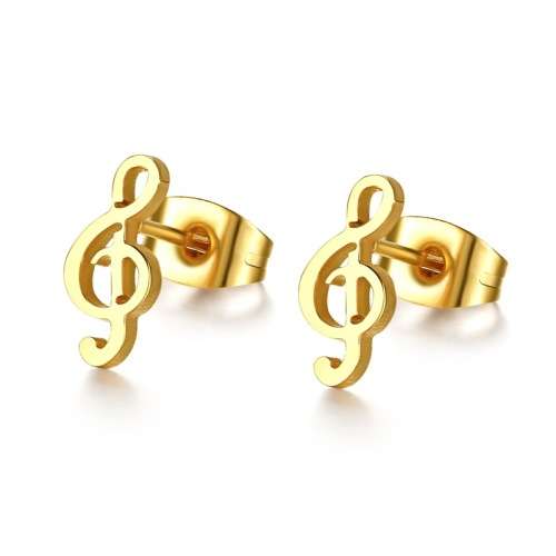 Goldtone 316L Stainless Steel MUSIC NOTE / TREBLE CLEFF earrings studs.