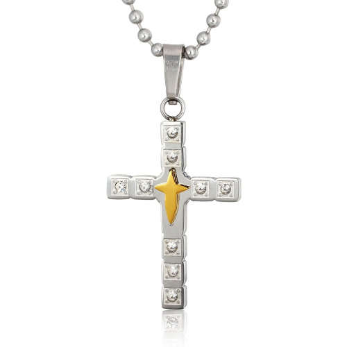 Cross CZ Goldtone Stainless Steel 316L Necklace