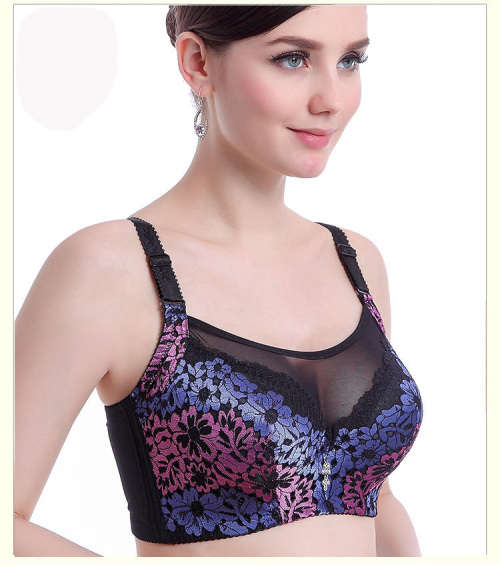 Sexy Black Purple Blue Modesty Bra with Lace. Size 42C