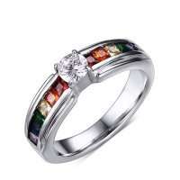 316L Stainless Steel Rainbow Ring CZ. Sizes 5 - 11  (K-W)
