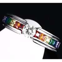 316L Stainless Steel Rainbow Ring CZ. Sizes 5 - 11  (K-W)