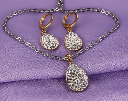 Stainless Steel Rhinestone Shambala Jewelry Set