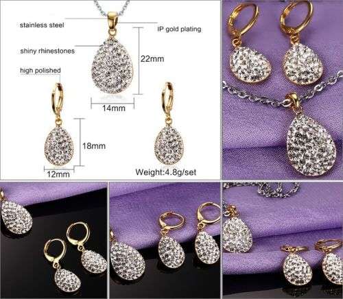 Stainless Steel Rhinestone Shambala Jewelry Set
