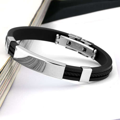 Stainless Steel and Silicone Bracelet - 6mm width