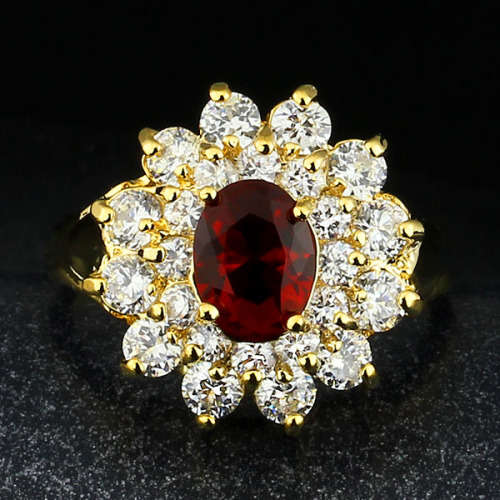 Red and white zircon halo 18kgp ring. Size 6, 8 (M, Q)