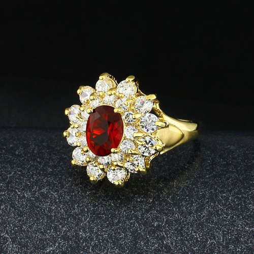 Red and white zircon halo 18kgp ring. Size 6, 8 (M, Q)