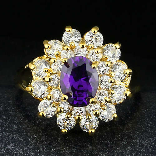 Purple and white zircon halo 18kgp ring. Size 6, 8 (M, Q)