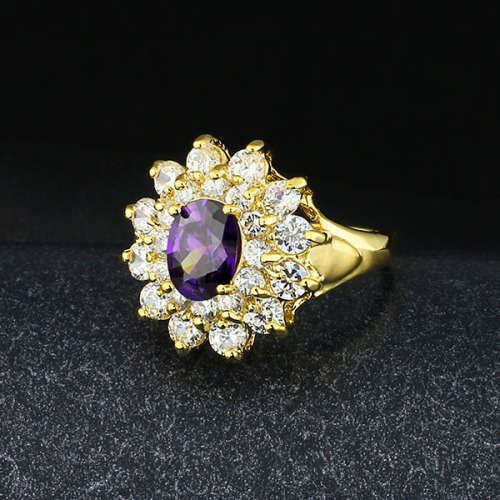 Purple and white zircon halo 18kgp ring. Size 6, 8 (M, Q)