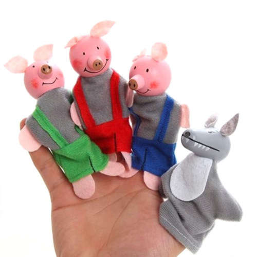 Three Little Pigs and the Big Bad Wolf - Finger Puppets Wooden Kids Toys - 4pcs