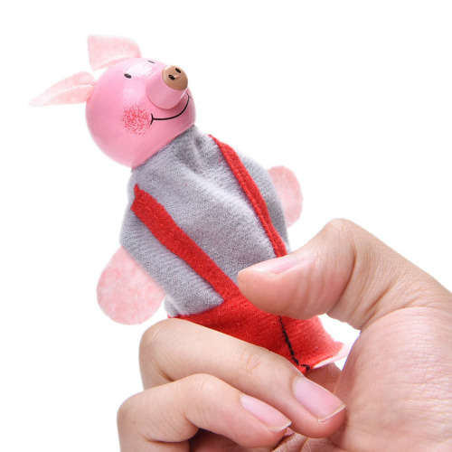 Three Little Pigs and the Big Bad Wolf - Finger Puppets Wooden Kids Toys - 4pcs