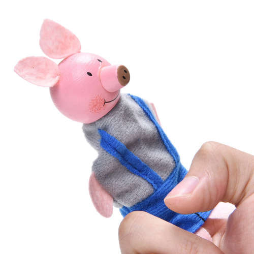 Three Little Pigs and the Big Bad Wolf - Finger Puppets Wooden Kids Toys - 4pcs