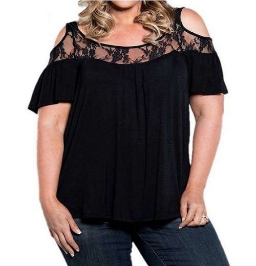 Brand new! PLUS SIZE 42/18 BLACK LACE TOP, COLD SHOULDER SLEEVE. SOFT STRETCHY MATERIAL.